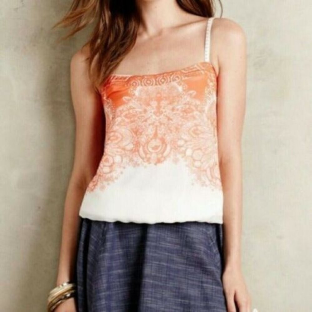 Anthropologie Orange Floral Tank